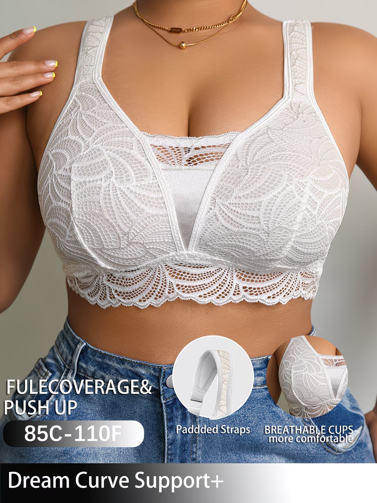 Wirefree Bra Comfort - Soutien-gorge une pièce en dentelle blanche,